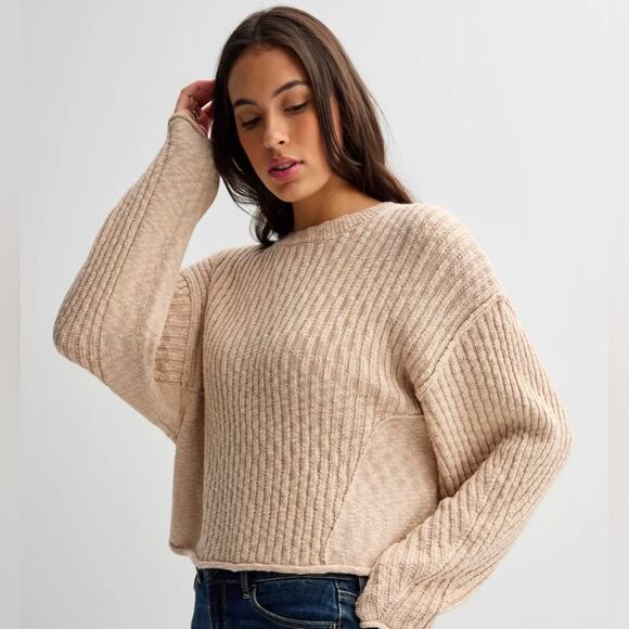 PINK REPUBLIC XL Juniors Crème Fresh Ivory Knit Boxy Fit Cropped Sweater - Picture 3 of 16